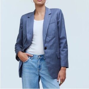 Madewell 12 Blazer Single-Breasted Yarn-Dyed Dark Mediterranean Pinstripe NWT